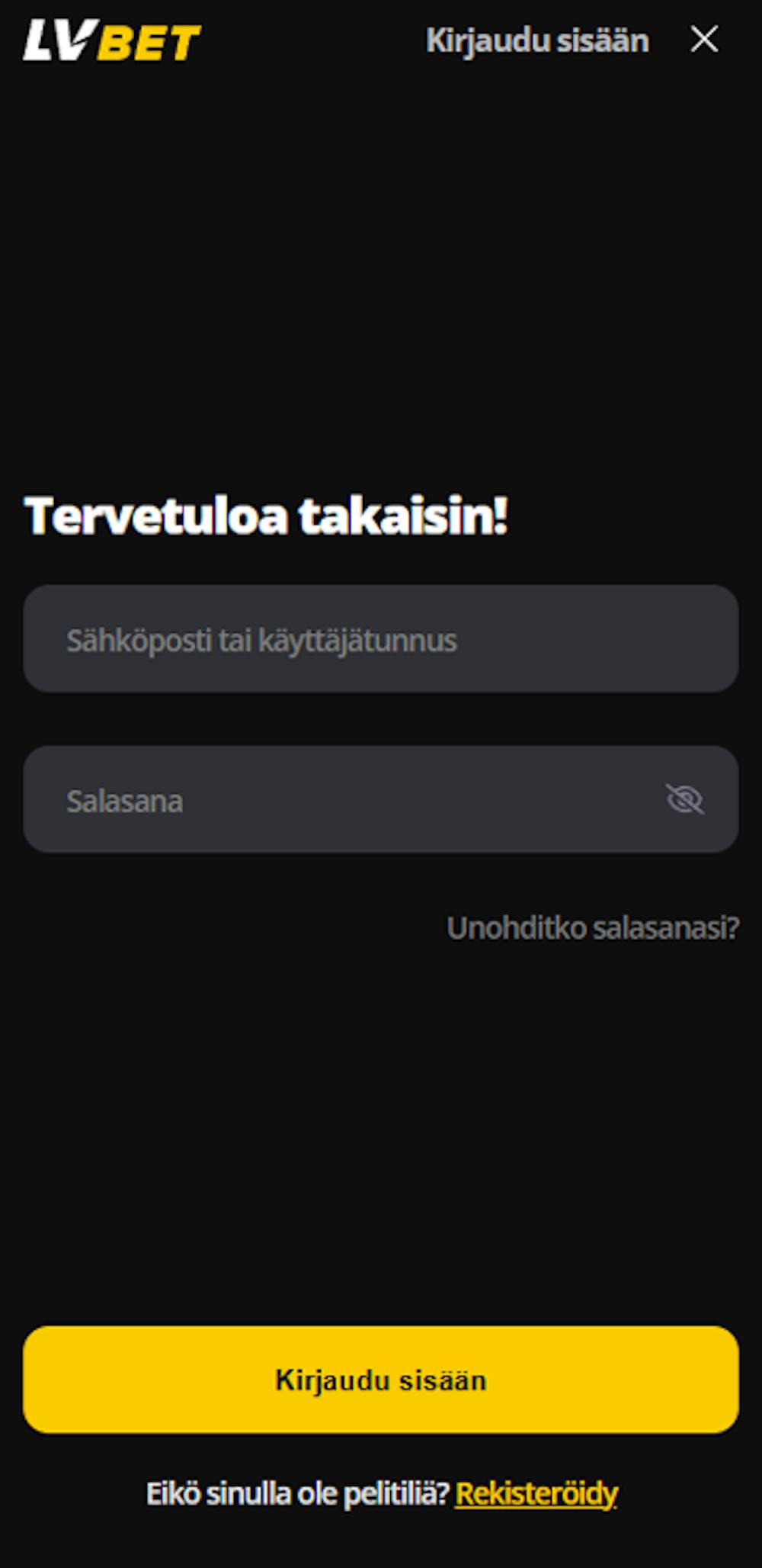 Pelitilin avaus LV Bet kasinolle