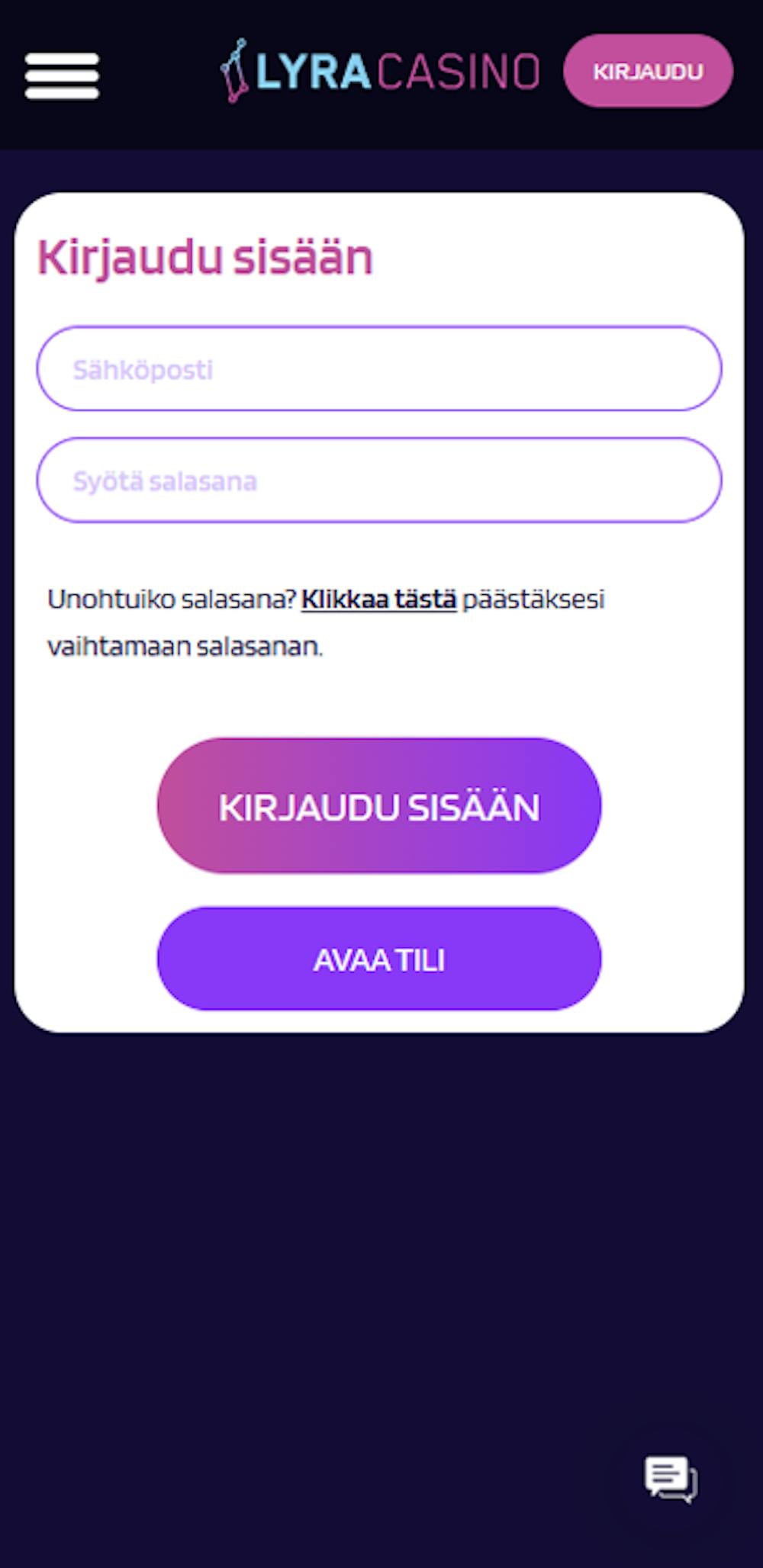 Pelitilin avaaminen Lyra Casinolle