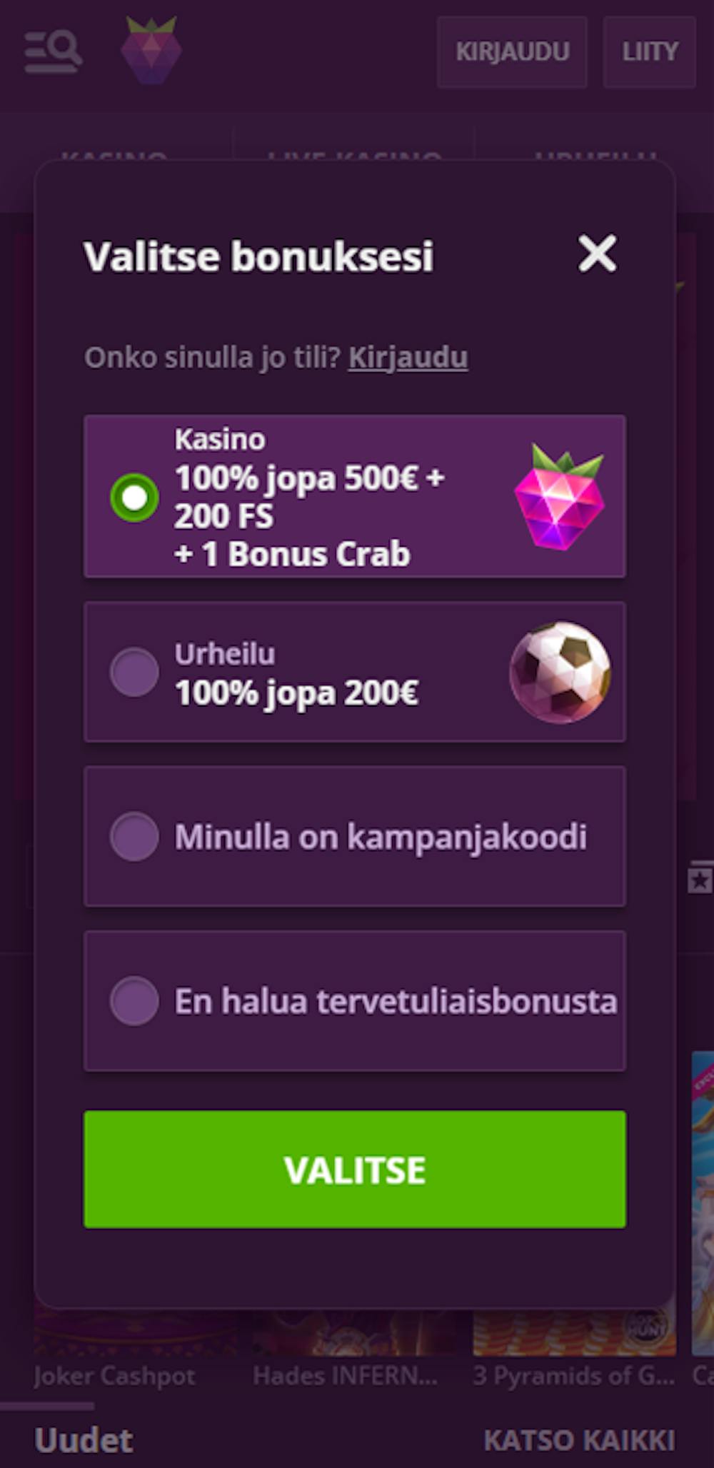 Malina Casino bonus