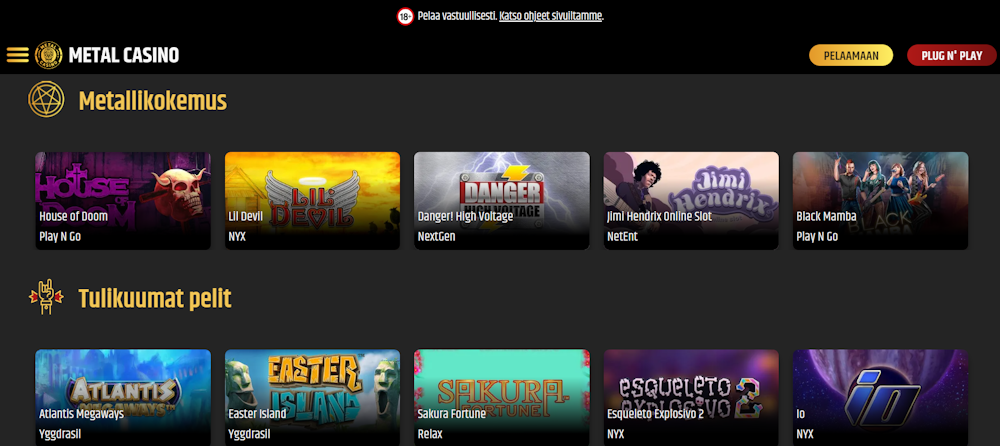 MetalCasinon pelivalikoima