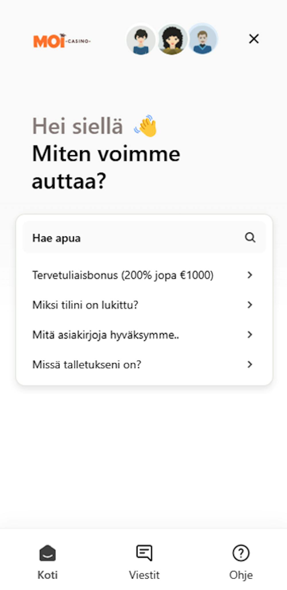 Moi Casinon asiakaspalvelu