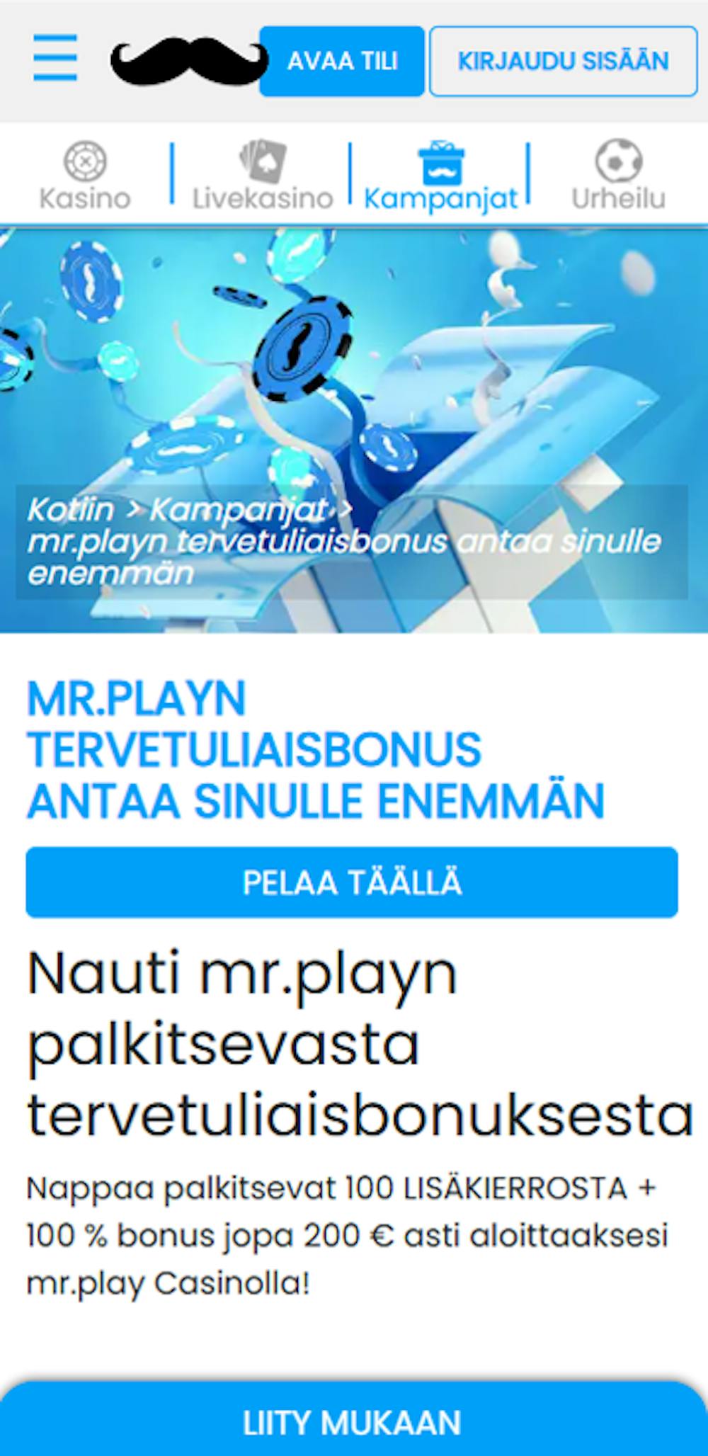 Mr.playn tervetuliaisbonukset