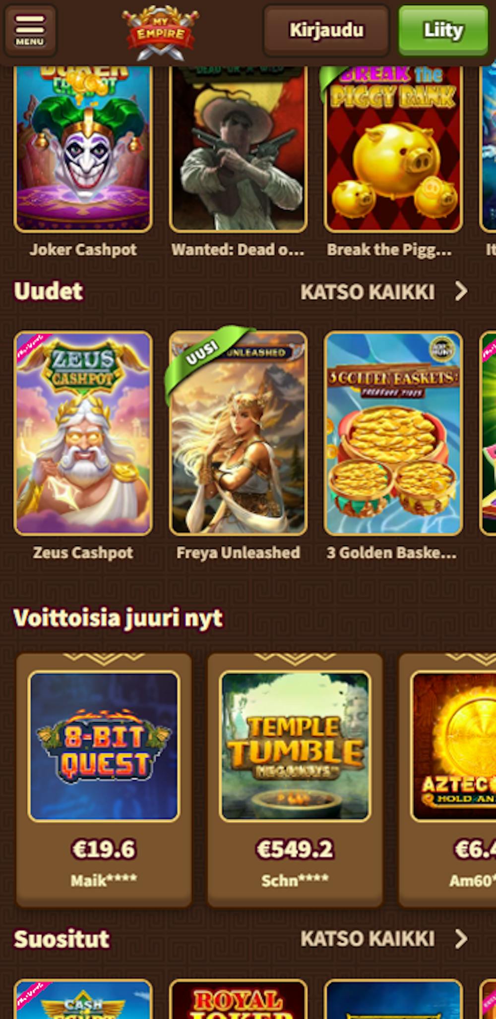 My Empire kasinolla on laaja kolikkopelivalikoima