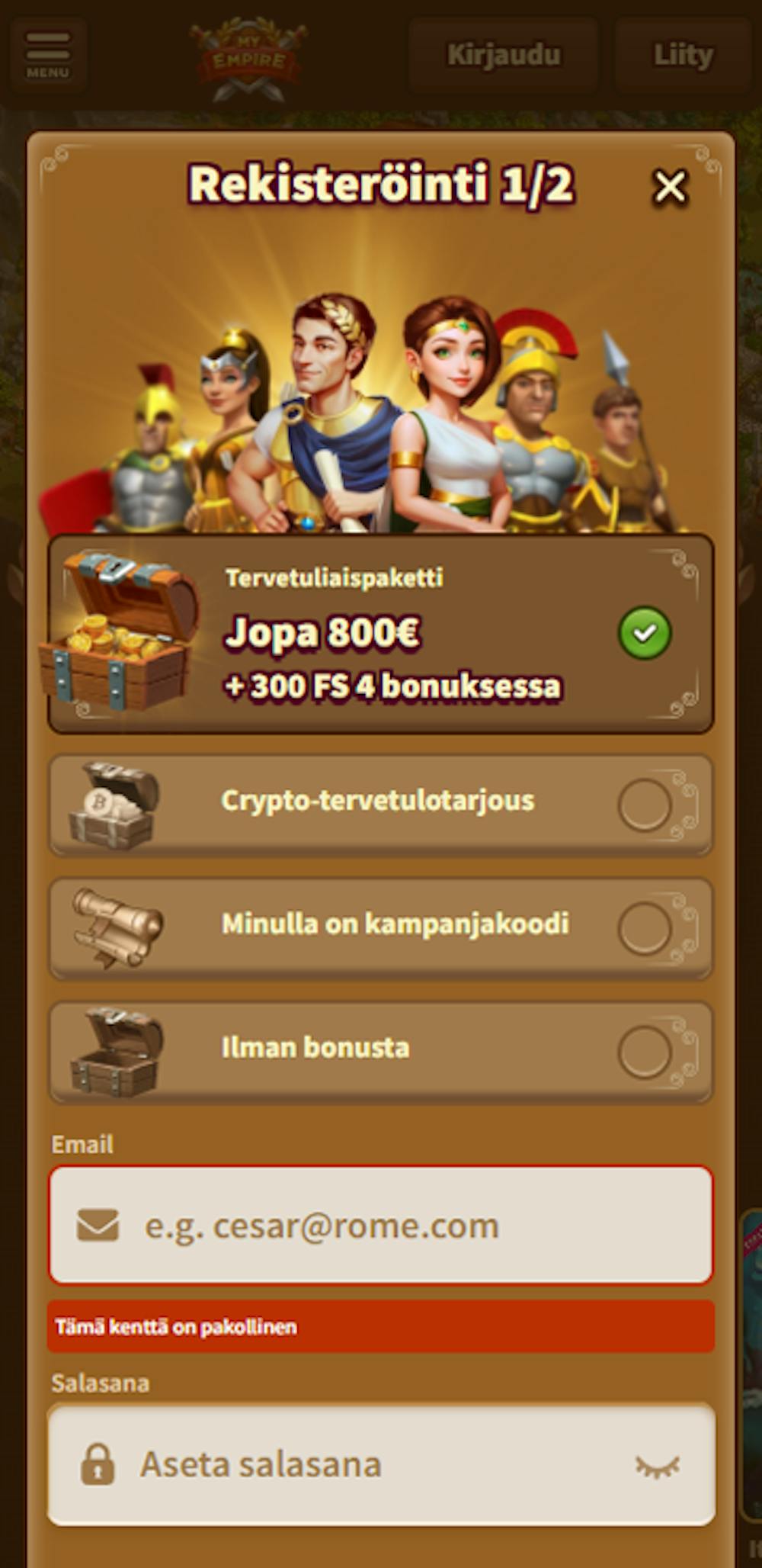 My Empire kasinon tervetuliaispaketti on arvoltaan jopa 800 euroa