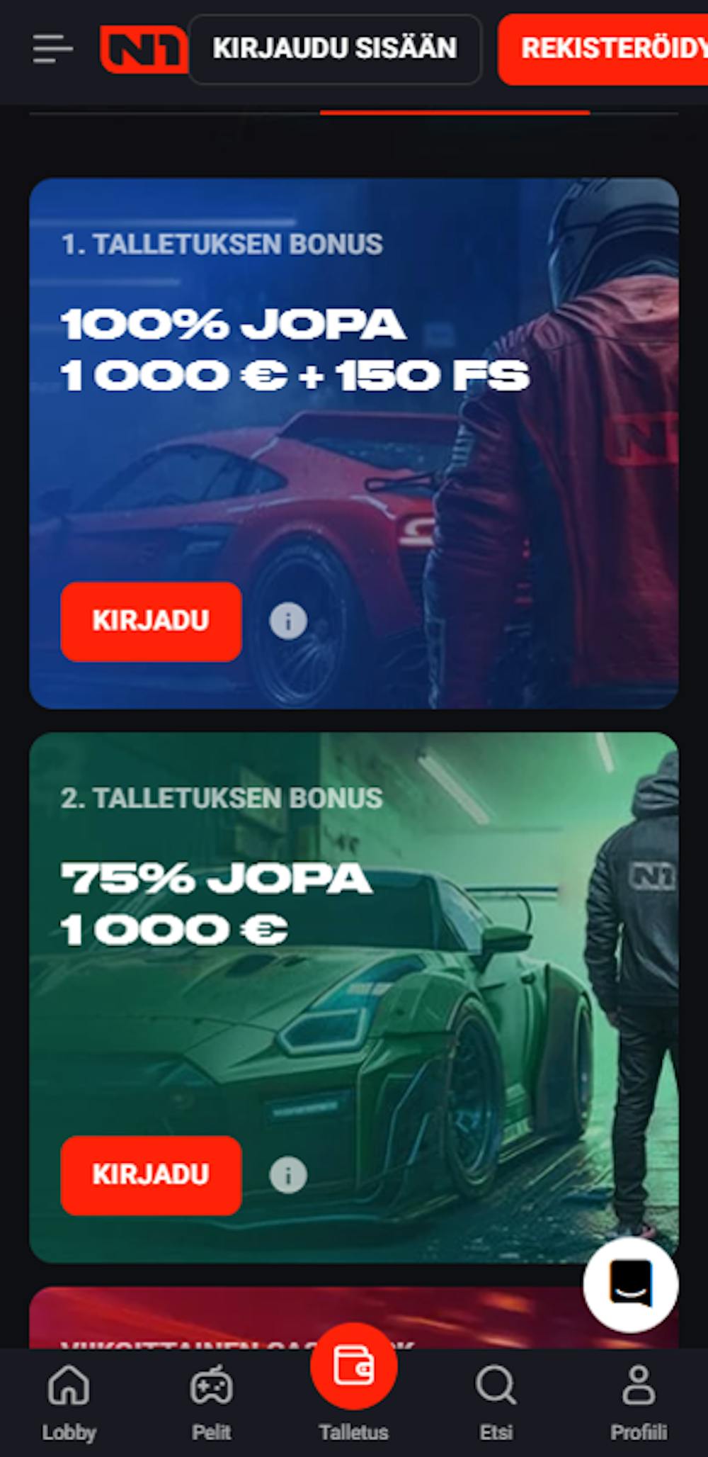 N1 Casinon tervetuliaisbonus