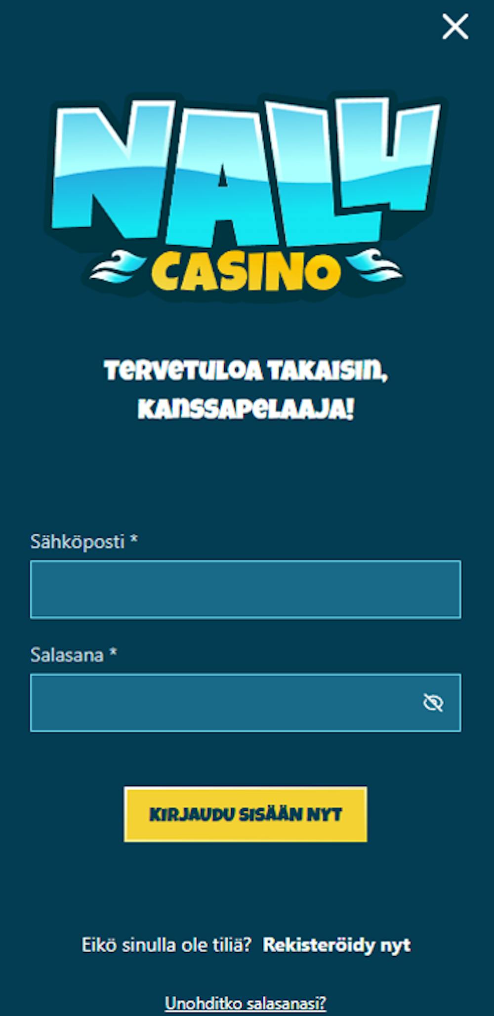 Nalu Casinolle rekisteröidyttäessä pelaaja luo ensin käyttäjätunnukset