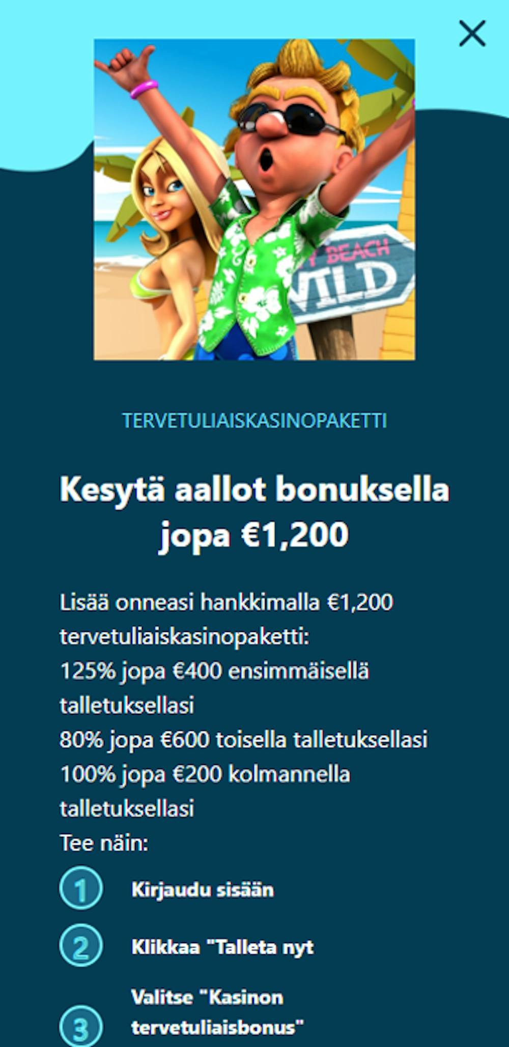 Nalu Casinolla on uusille pelaajille kaikkiaan jopa 1200 euron tervetuliaisbonus