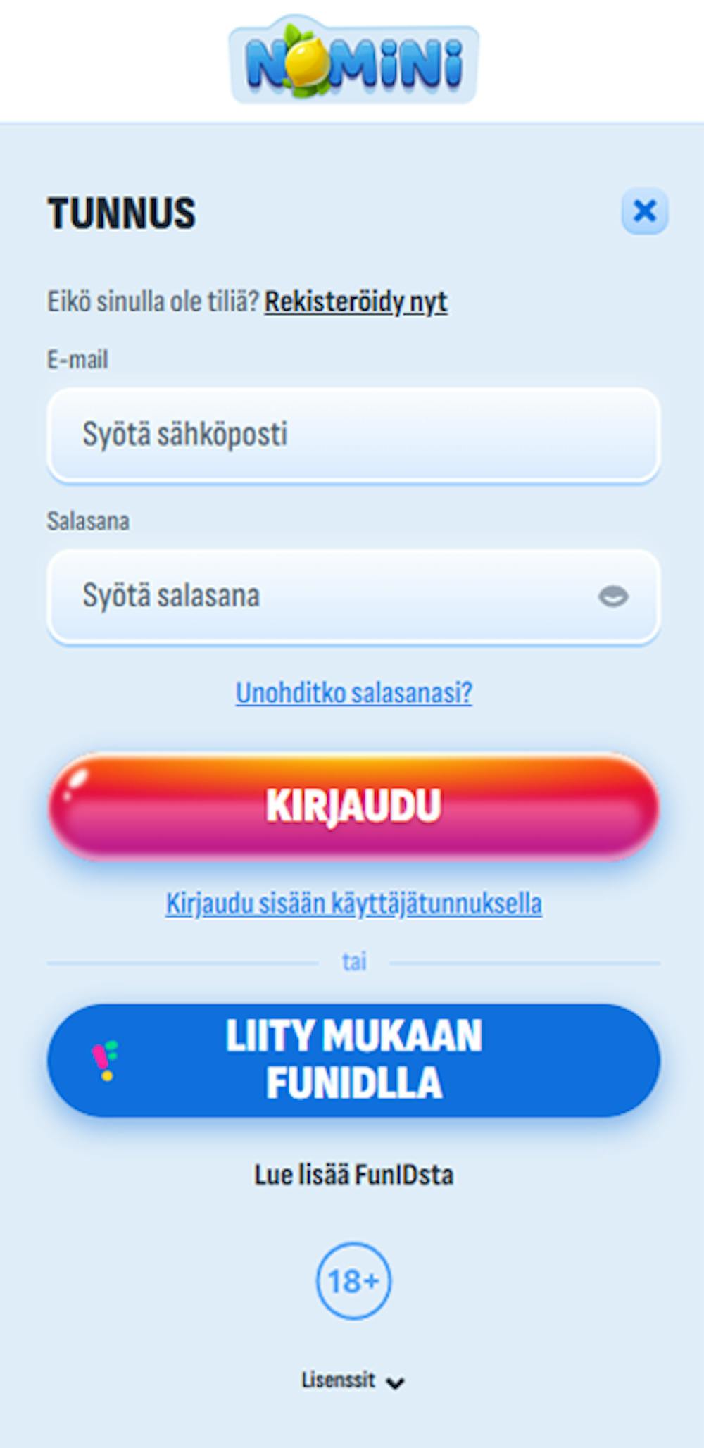 Pelitilin luominen ja rekisteröityminen Nominiin