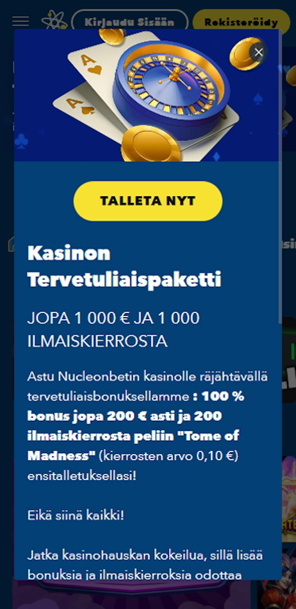 nucleonbetin tervetulotarjous