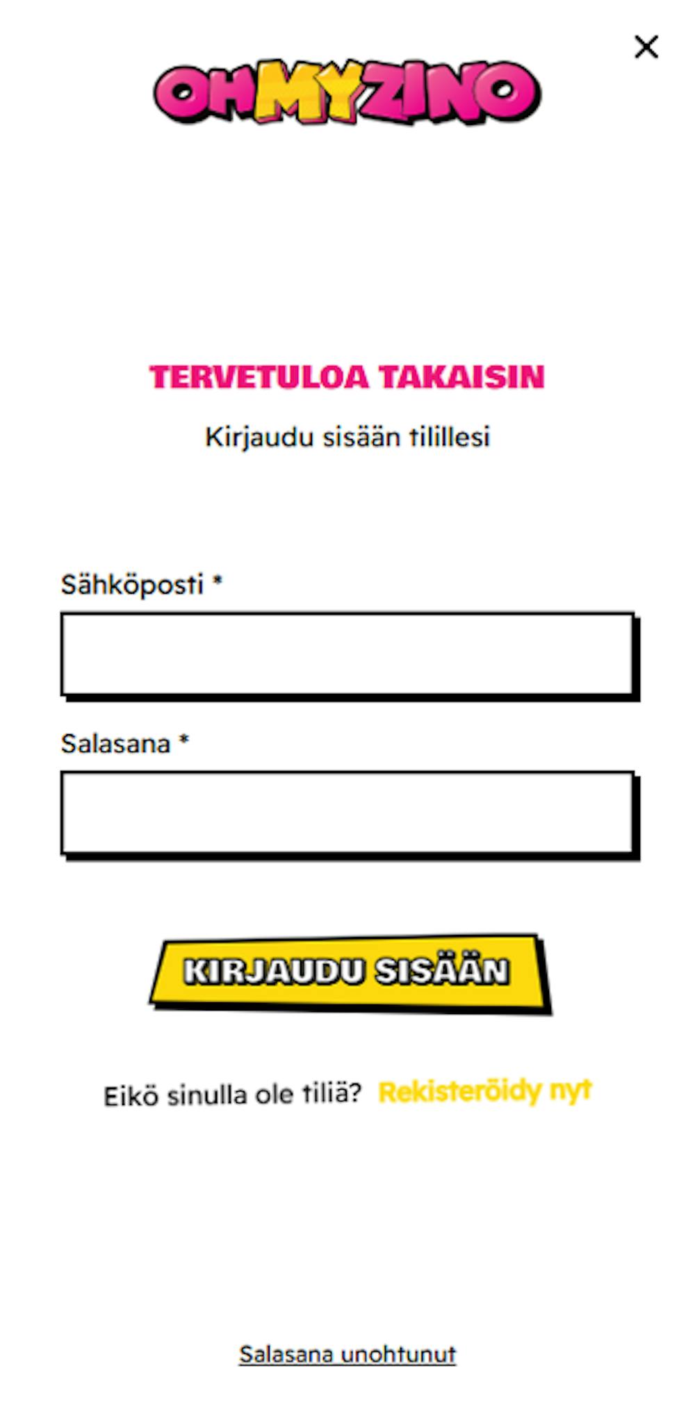 Pelitilin avaaminen ja rekisteröityminen Ohmyzino nettikasinolle