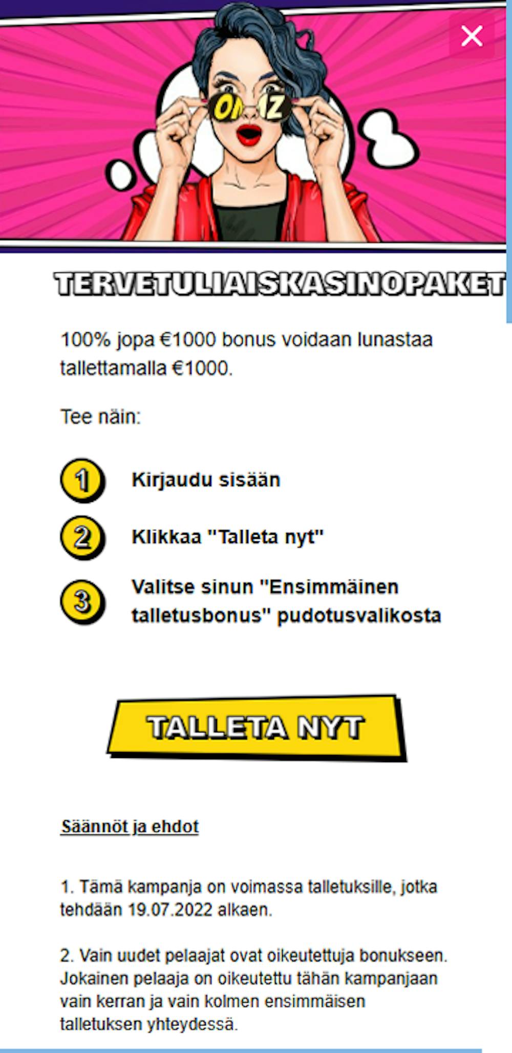 Kaikki Ohmyzine kasinon tervetulobonukset