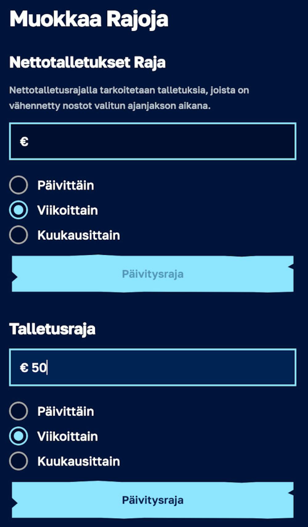Arctic Casinon vaihtoehdot pelirajojen asettamiseen - talletusraja