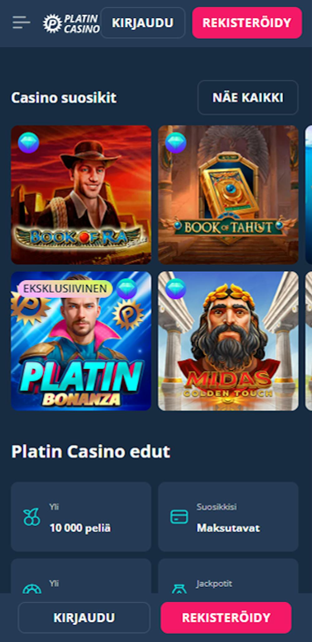 Platin Casinon pelivaihtoehdot