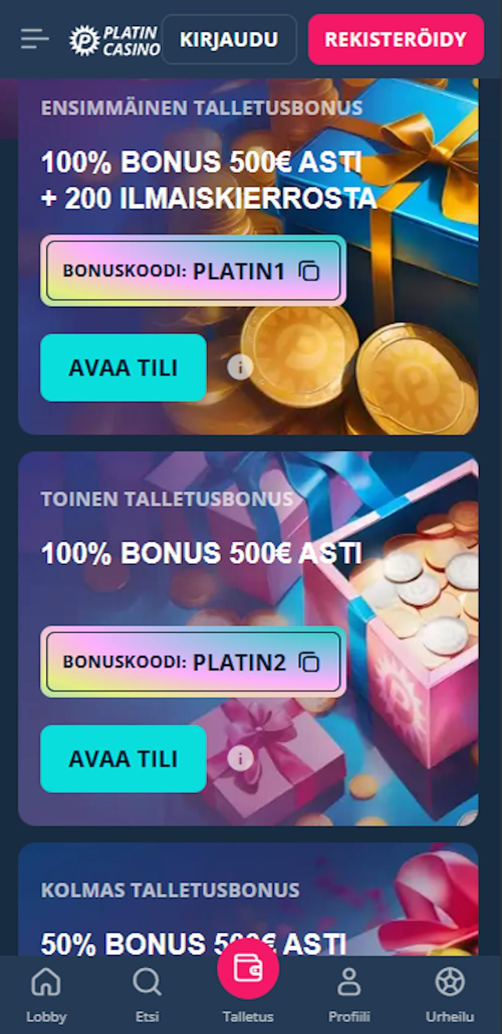 Platin Casino bonus