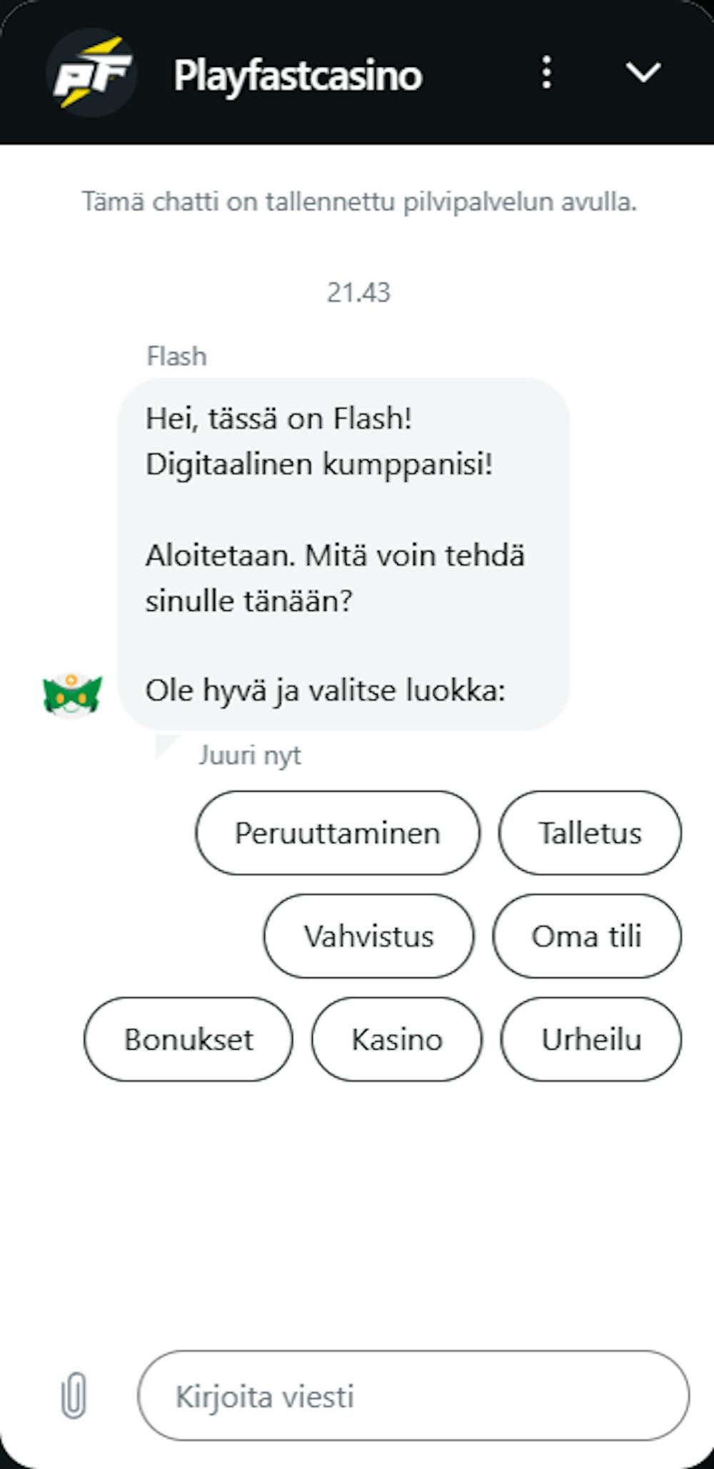 Play Fast Casinon asiakaspalvelu