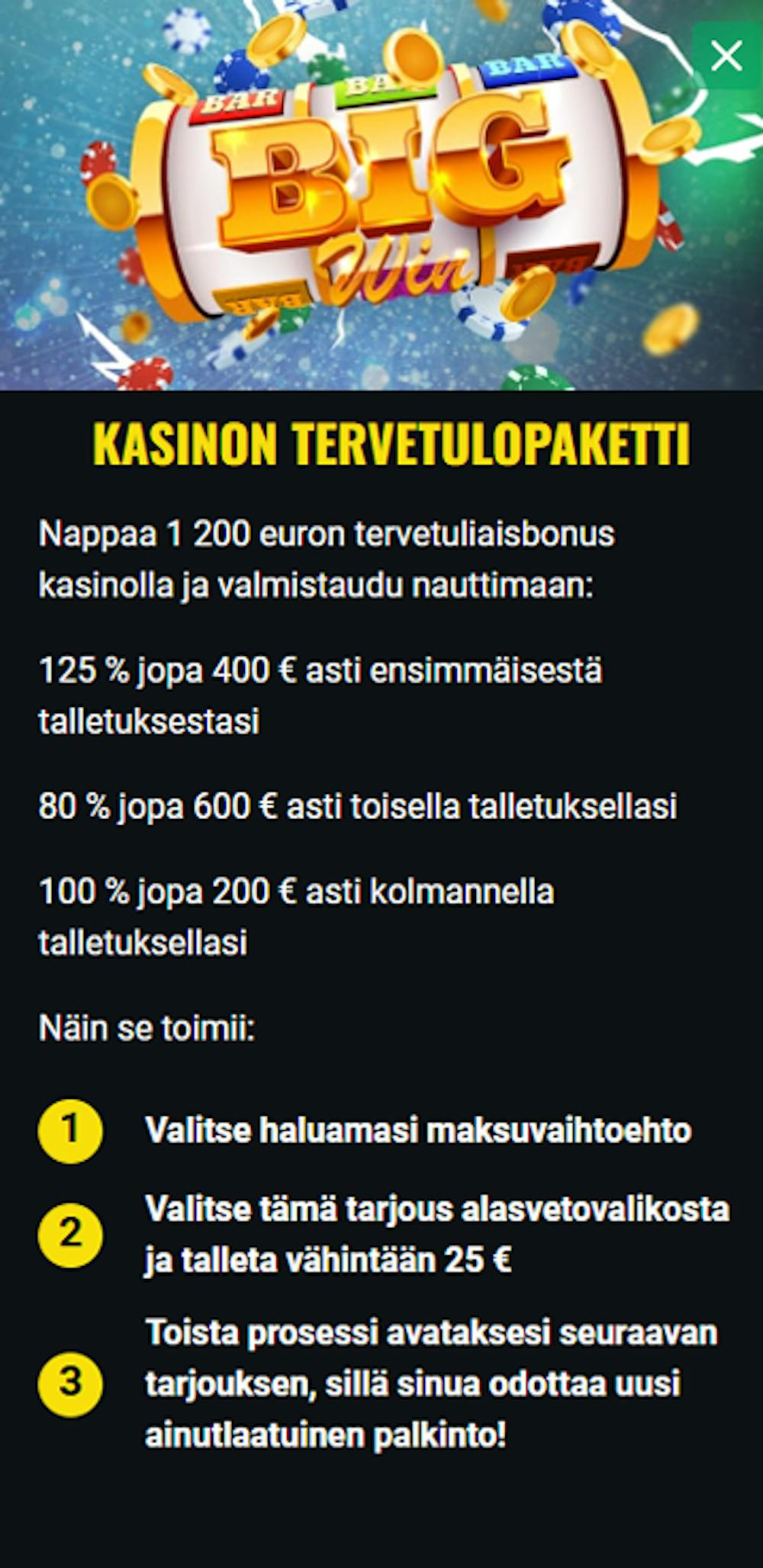 playfastin tervetulotarjous