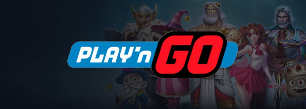 Pelivalmistaja Play'n GOn logo pelihahmojen päällä.