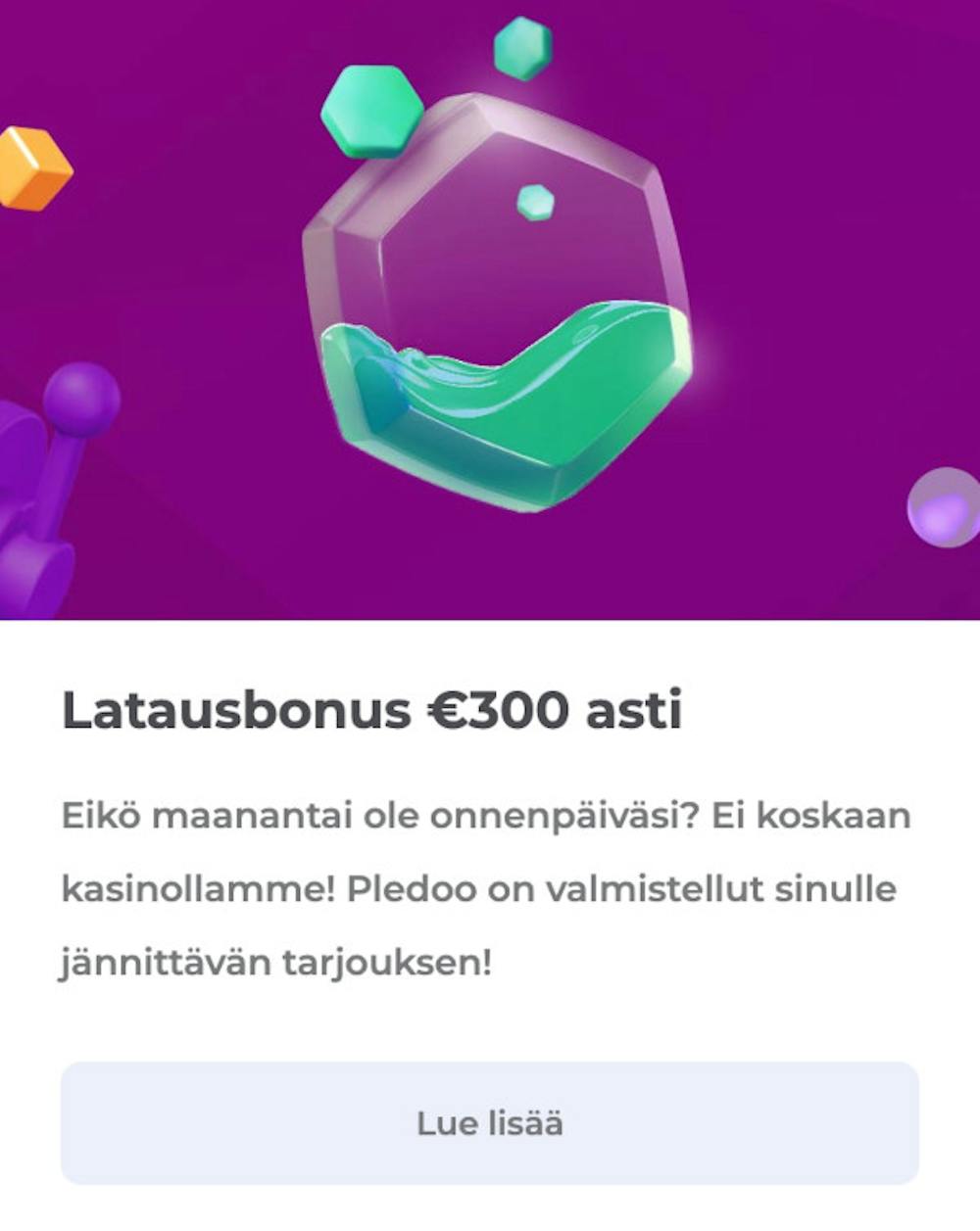 Pledoo Casinon kampanjat, kuvassa latausbonus jopa 300€