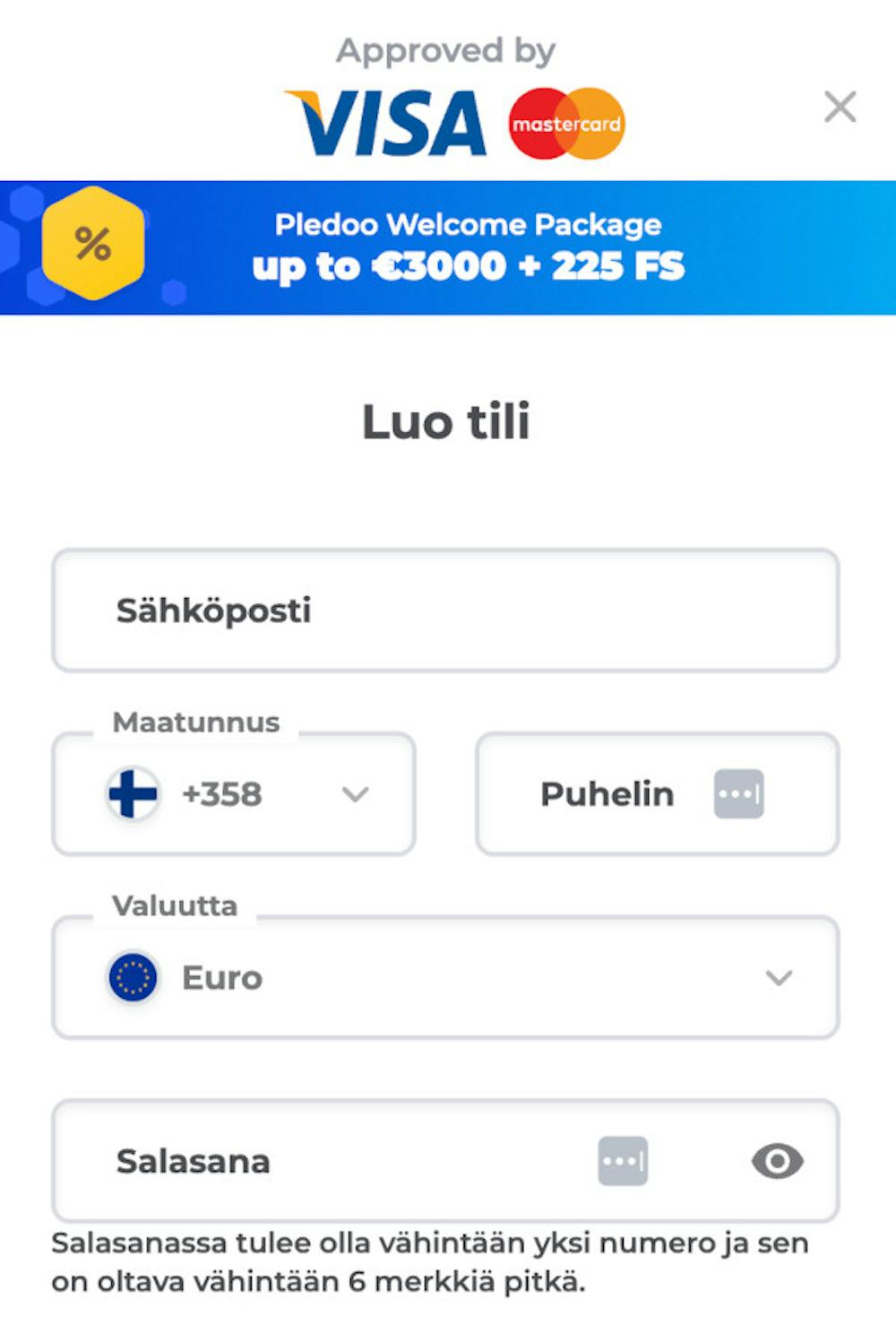 Rekisteröitymislomake Pledoo Casinolla