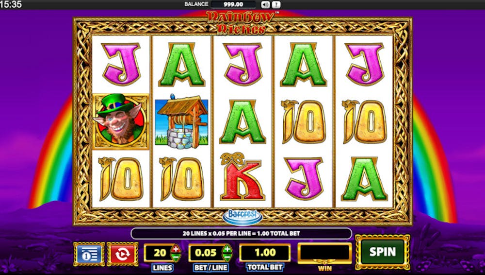Näkymä alkuperäisestä kolikkopelistä Rainbow Riches