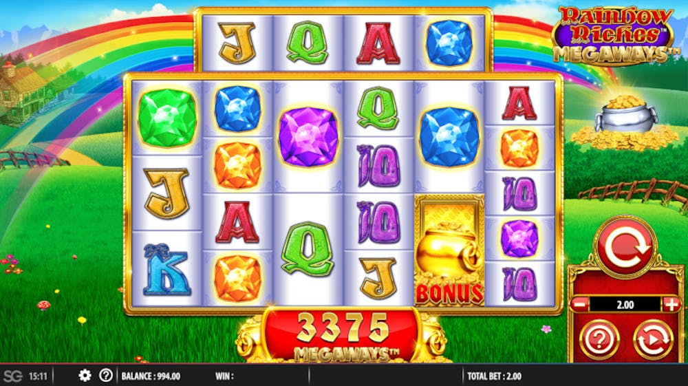 Näkymä kolikkopelistä Rainbow Riches Megaways