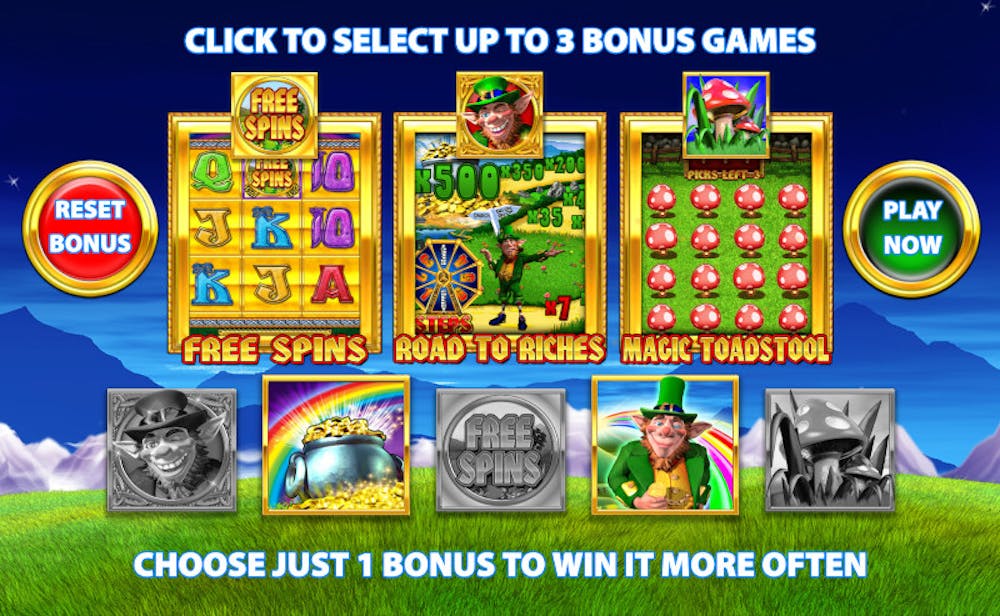 Näkymä kolikkopelistä Rainbow Riches Pick'n Mix, bonustoimintojen valinta