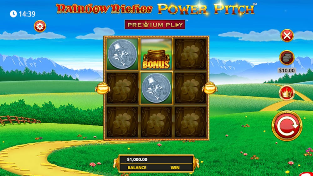 Näkymä kolikkopelistä Power Pitch, Premium Play -peli
