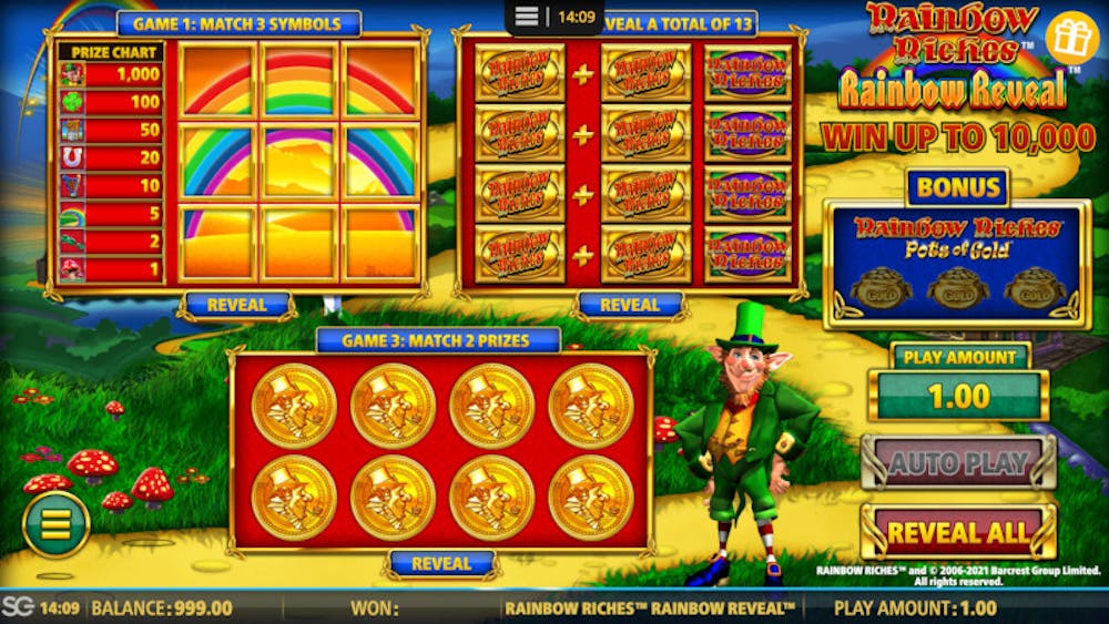 Näkymä kolikkopelistä Rainbow Riches Rainbow Reveal