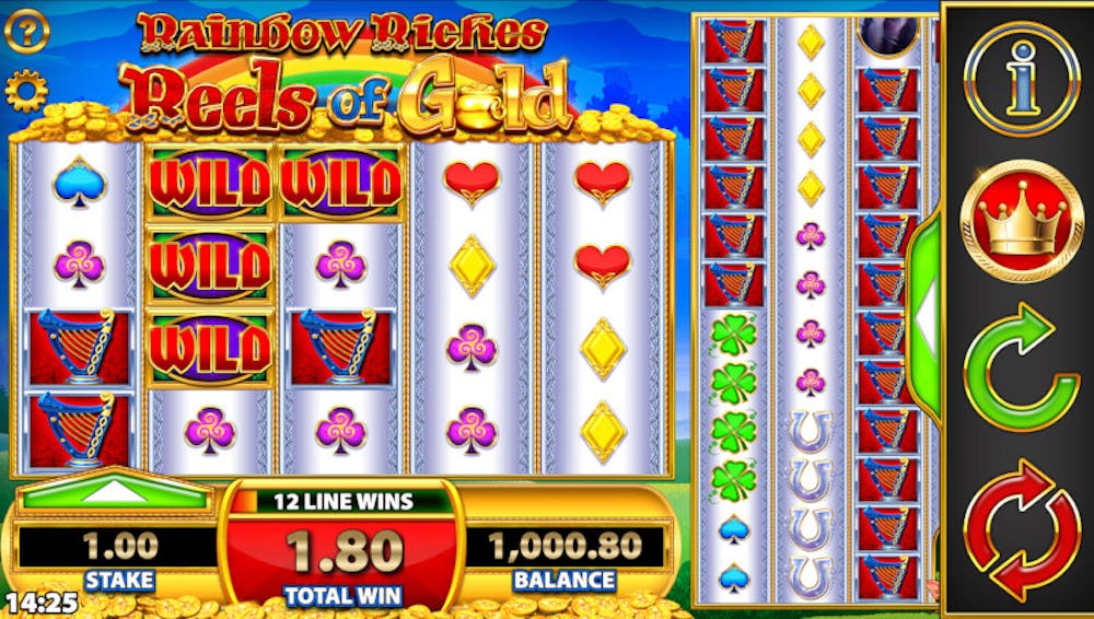 Näkymä kolikkopelistä Rainbow Riches Reels of Gold