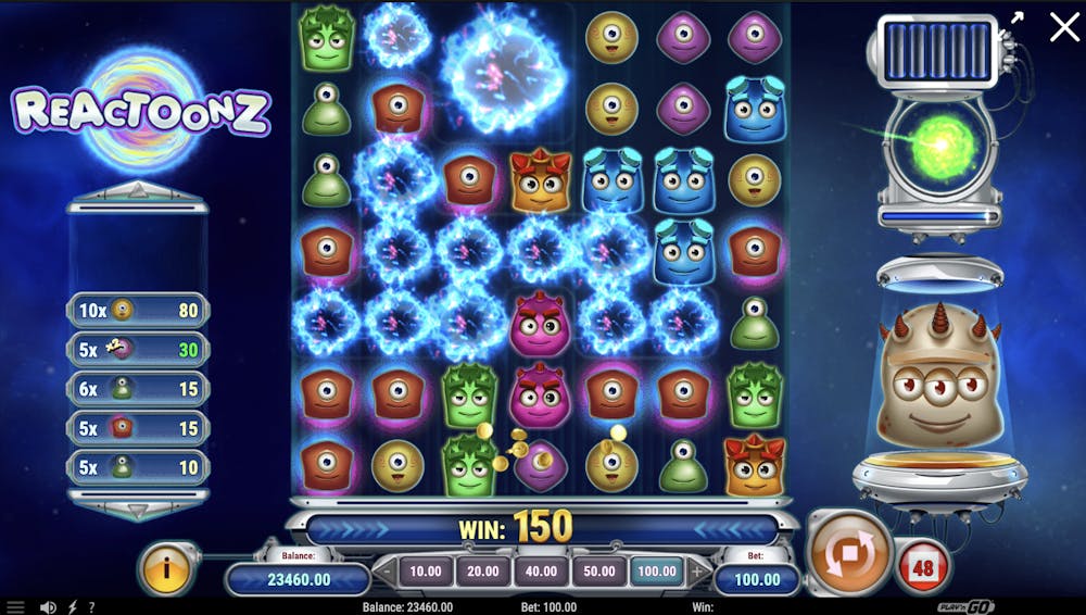 Reactoonz grid-hedelmäpeli