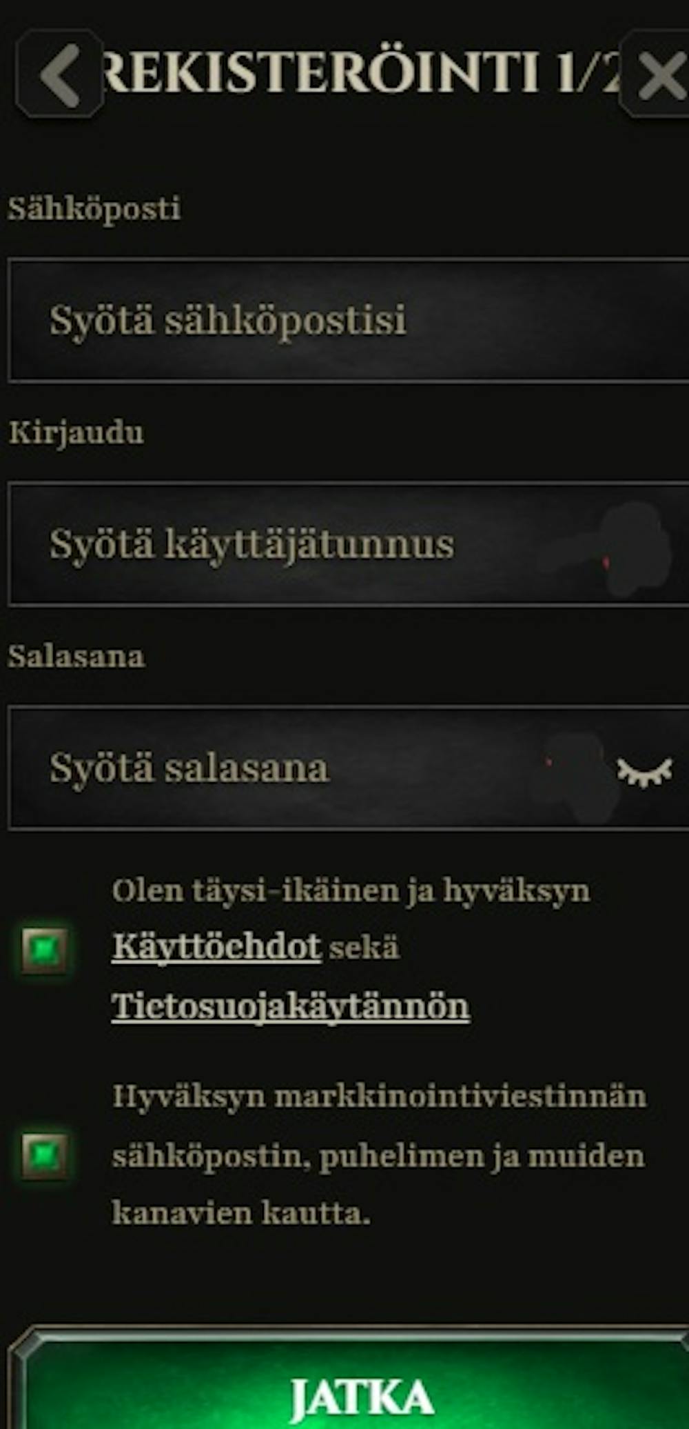 Kyngs Casinon rekisteröitymislomake.