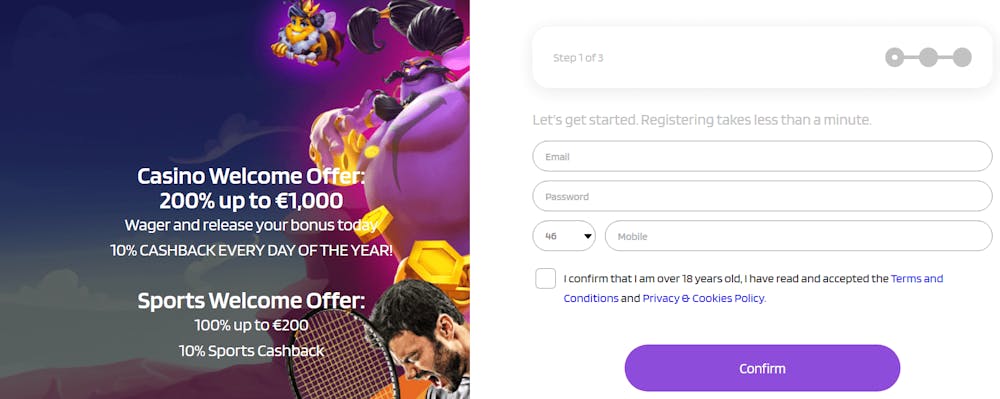 Registreringsprocessen på Punterz Casino.