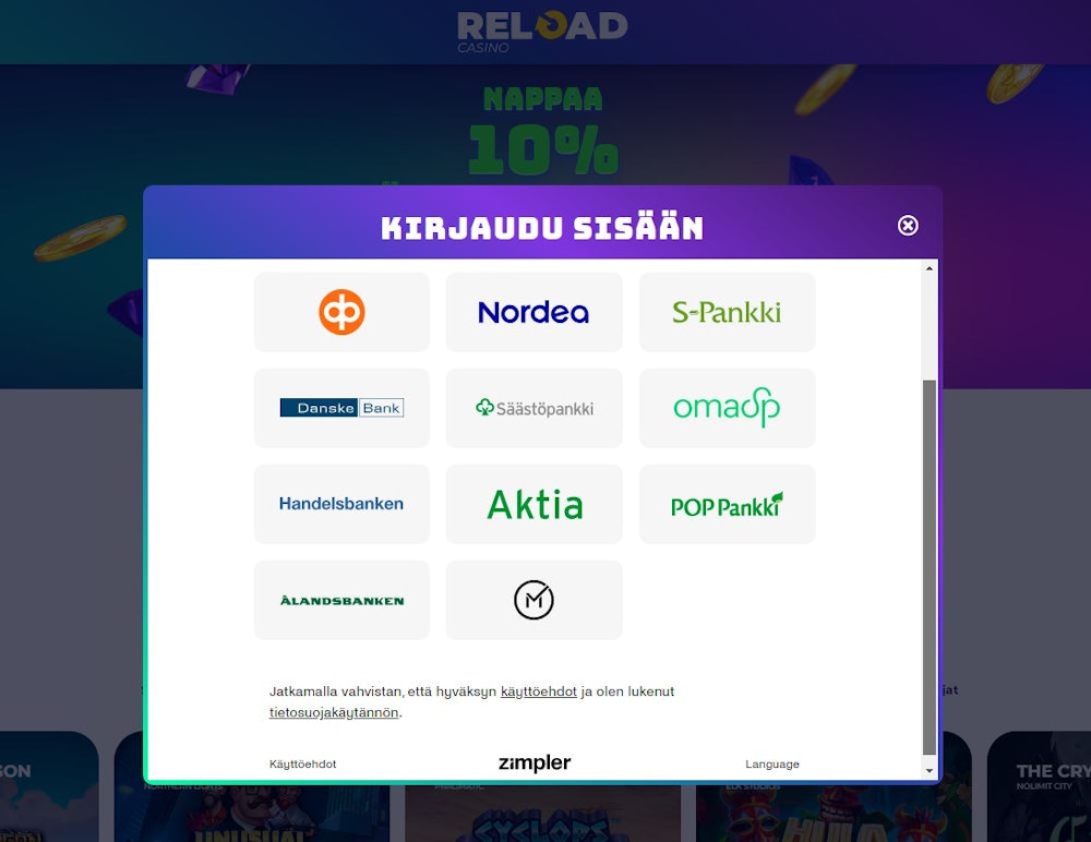 Reload Casinon maksuvaihtoehdot