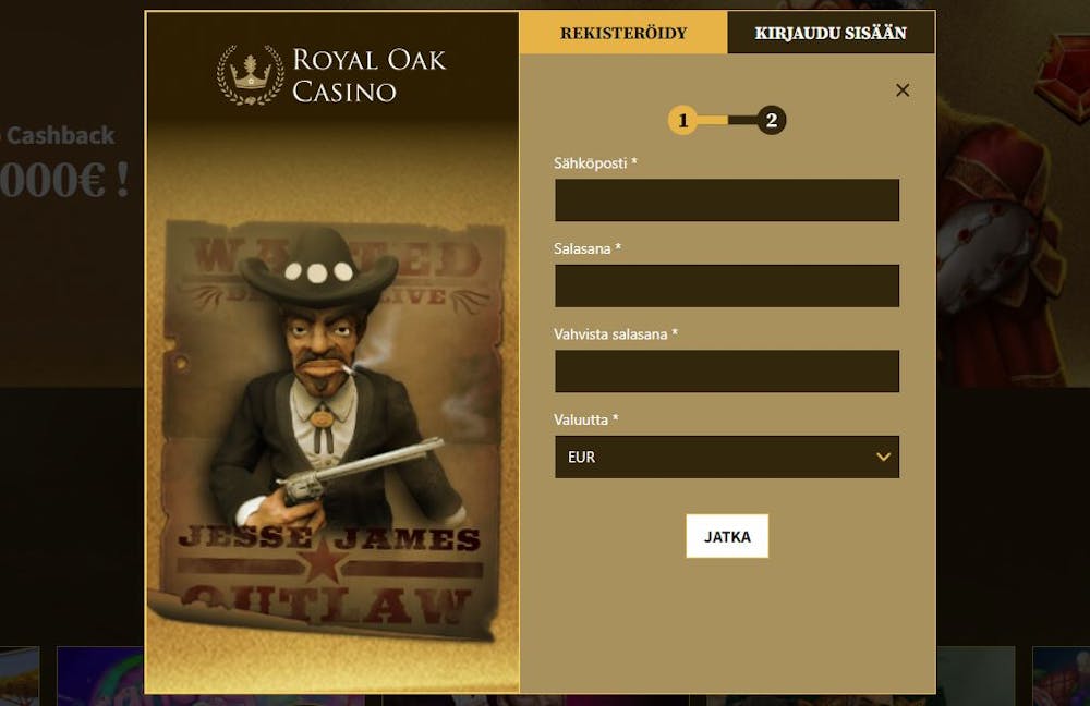 Royal Oak Casinolle rekisteröityminen