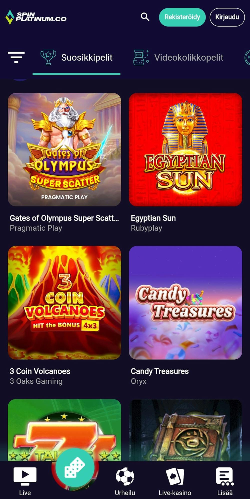 Spin Platinum Casinolla on lukuisia klassikkopelejä ja suosikkeja, kuten Gates of Olympus ja Coin Volcanos.