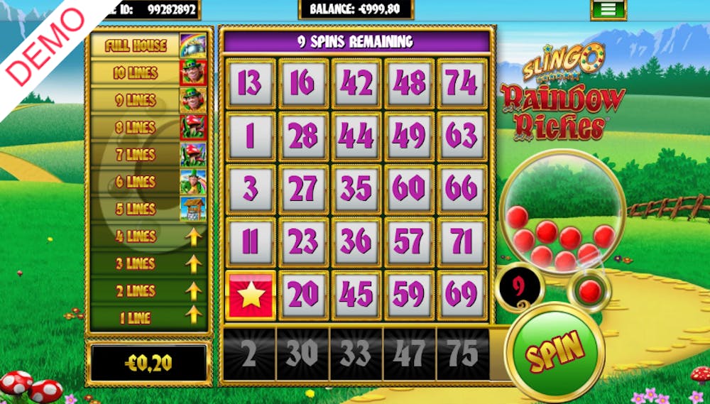 Suosittu slingo peli Rainbow Riches Slingo.
