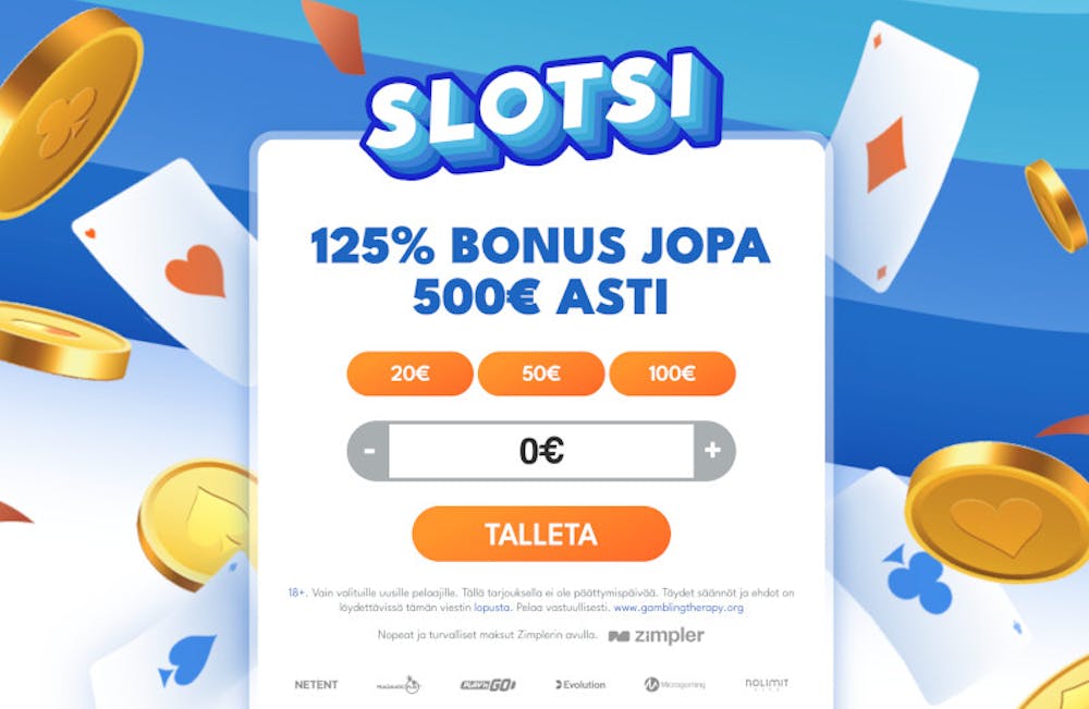 Slotsi kasinon tervetuliaisbonus: 125 % jopa 500 € 