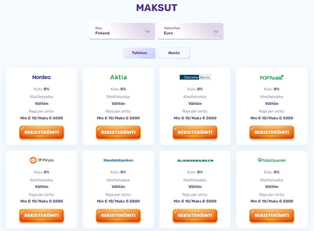 SlotsPalace maksuvaihtoehdot