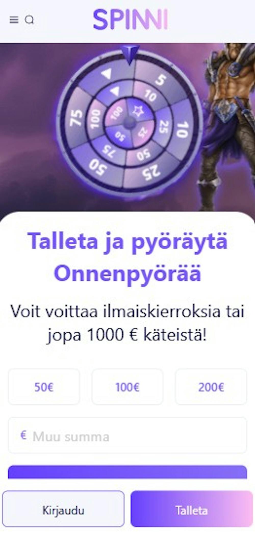 Spinni Casinon tervetuliaisetu on onnenpyörä ilmaiskierroksilla ja käteisbonuksella.
