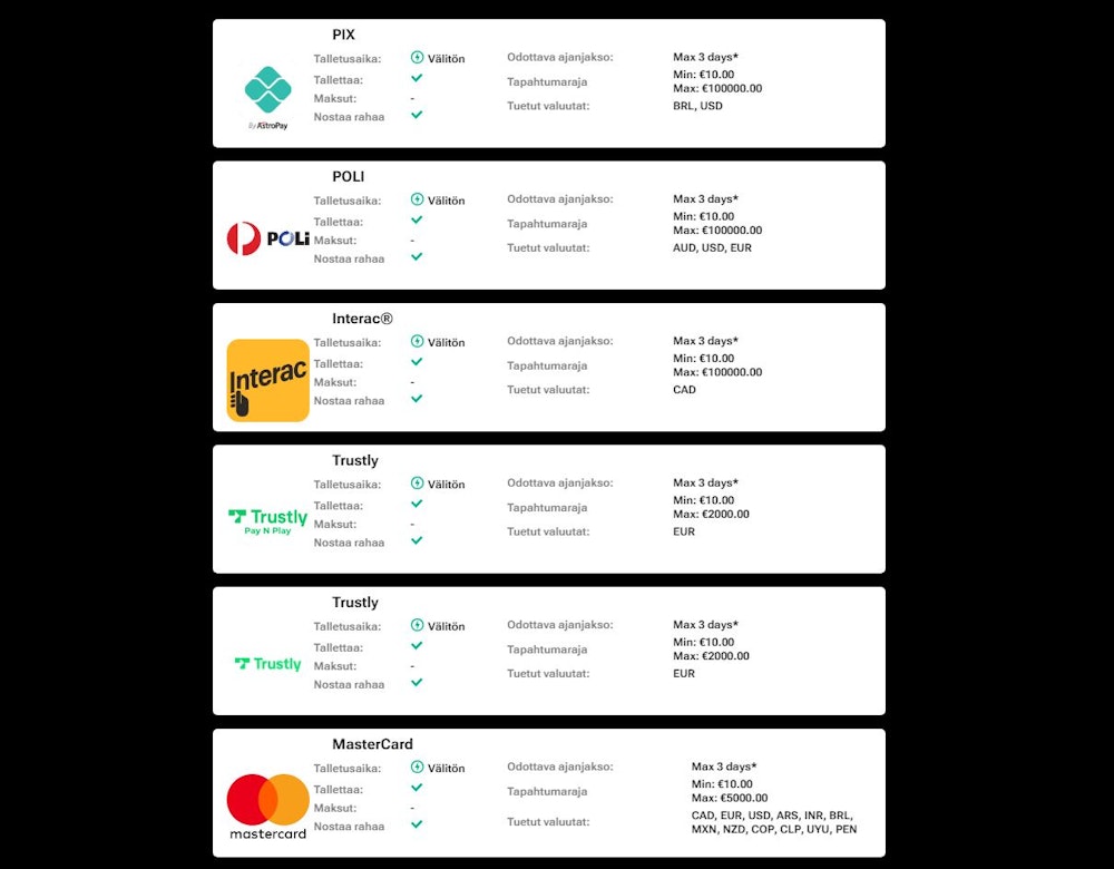 StreamBetz maksutavat