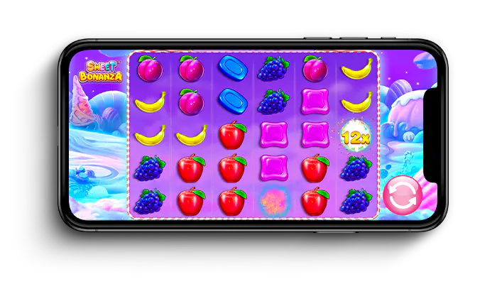 Sweet Bonanza kasinopeli puhelimen näytöllä.
