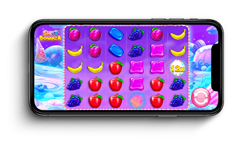 Sweet Bonanza kasinopeli puhelimen näytöllä.