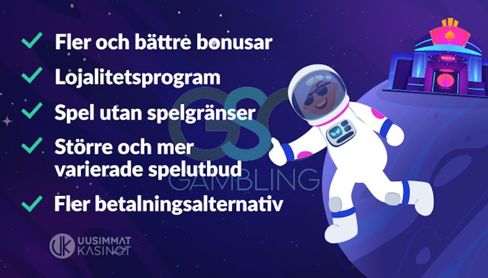 5 anledningar till att spela på casinon utan svensk licens. Vid sidan syns en astronaut och i bakgrunden rymden.