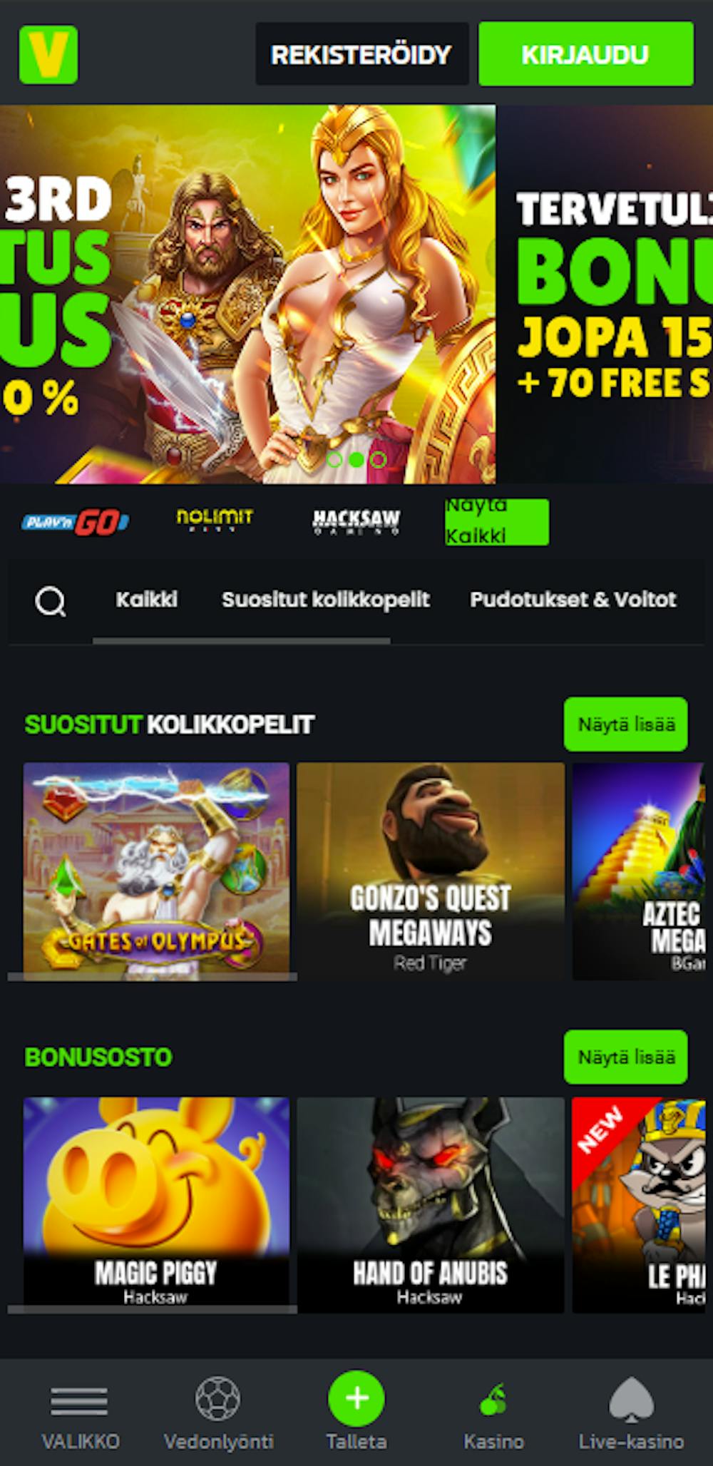 Velobetin pelivalikoima