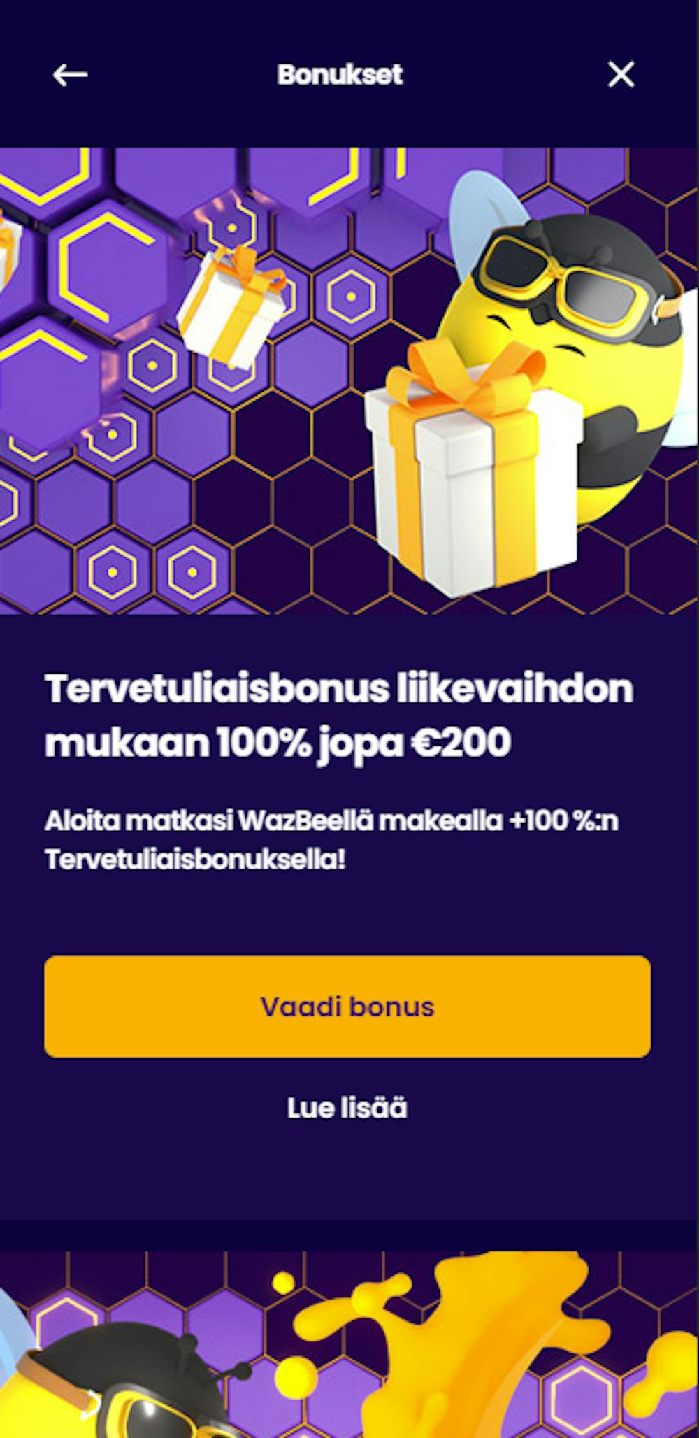 Tervetuliaisbonus Wazbee Casinolla