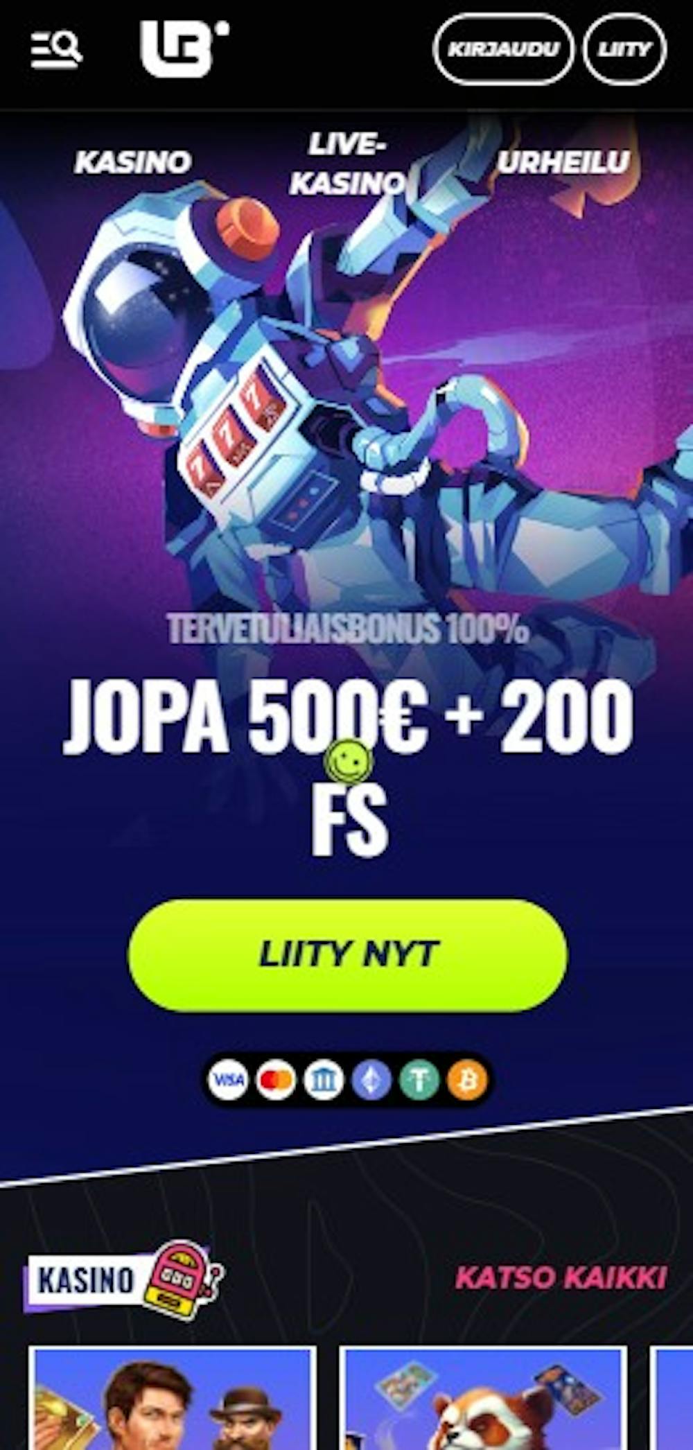 Lunubet kasinon tervetuliaistarjous on jopa 500 euron arvoinen.