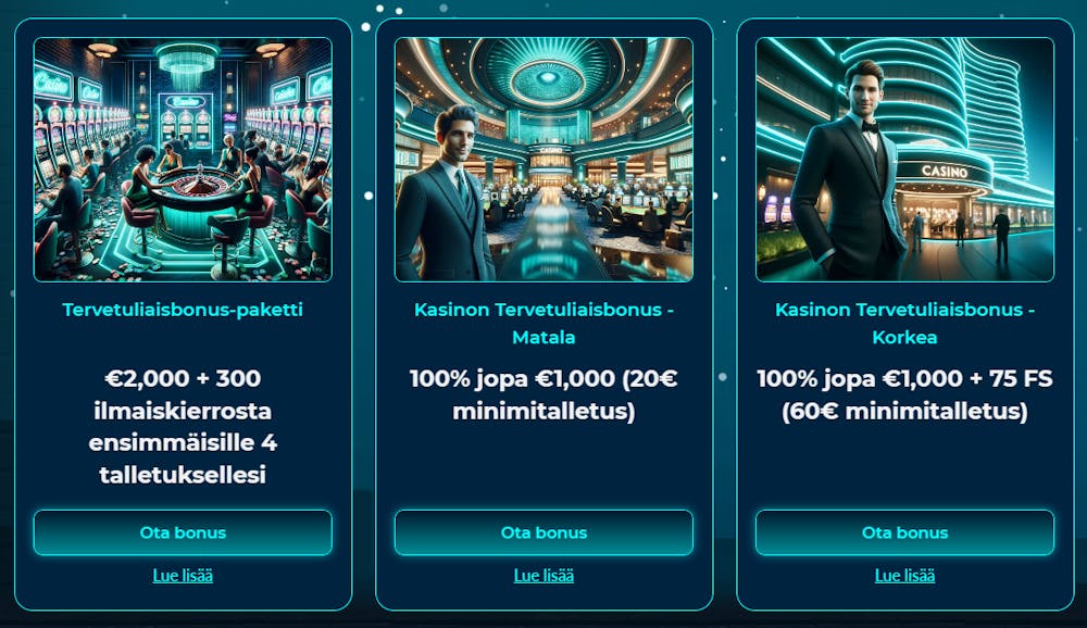 AllSpins nettikasinon tervetulobonusten vaihtoehdot.