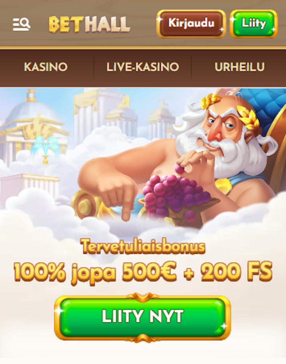 Bethall Casinon tervetuliaisbonus on 100 % 500 euroon sekä 200 ilmaispyöräytystä.