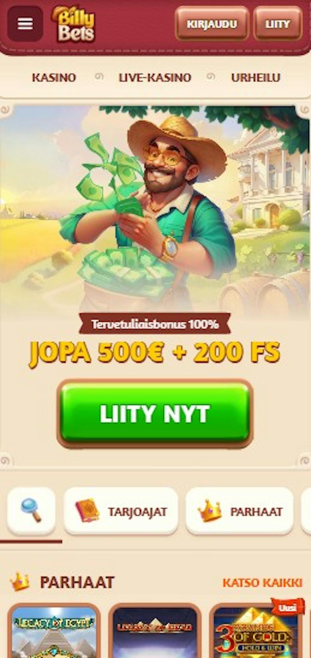 Billybets Casinon tervetuliaistarjous on jopa 500 euron bonus ja 200 ilmaispyöräytystä.