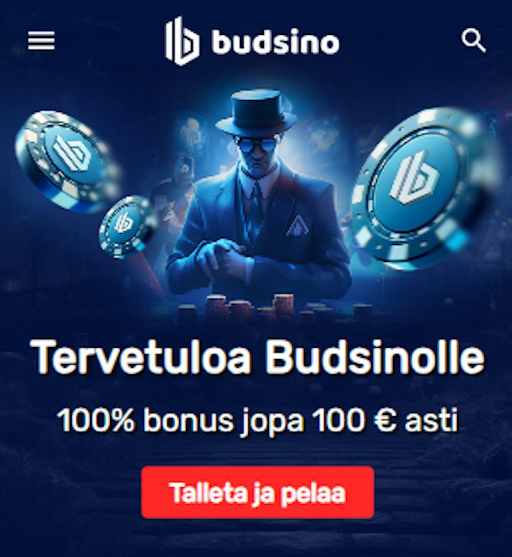 Budsino kasinon tervetuliaistarjous on 100 % bonus 100 euroon asti.